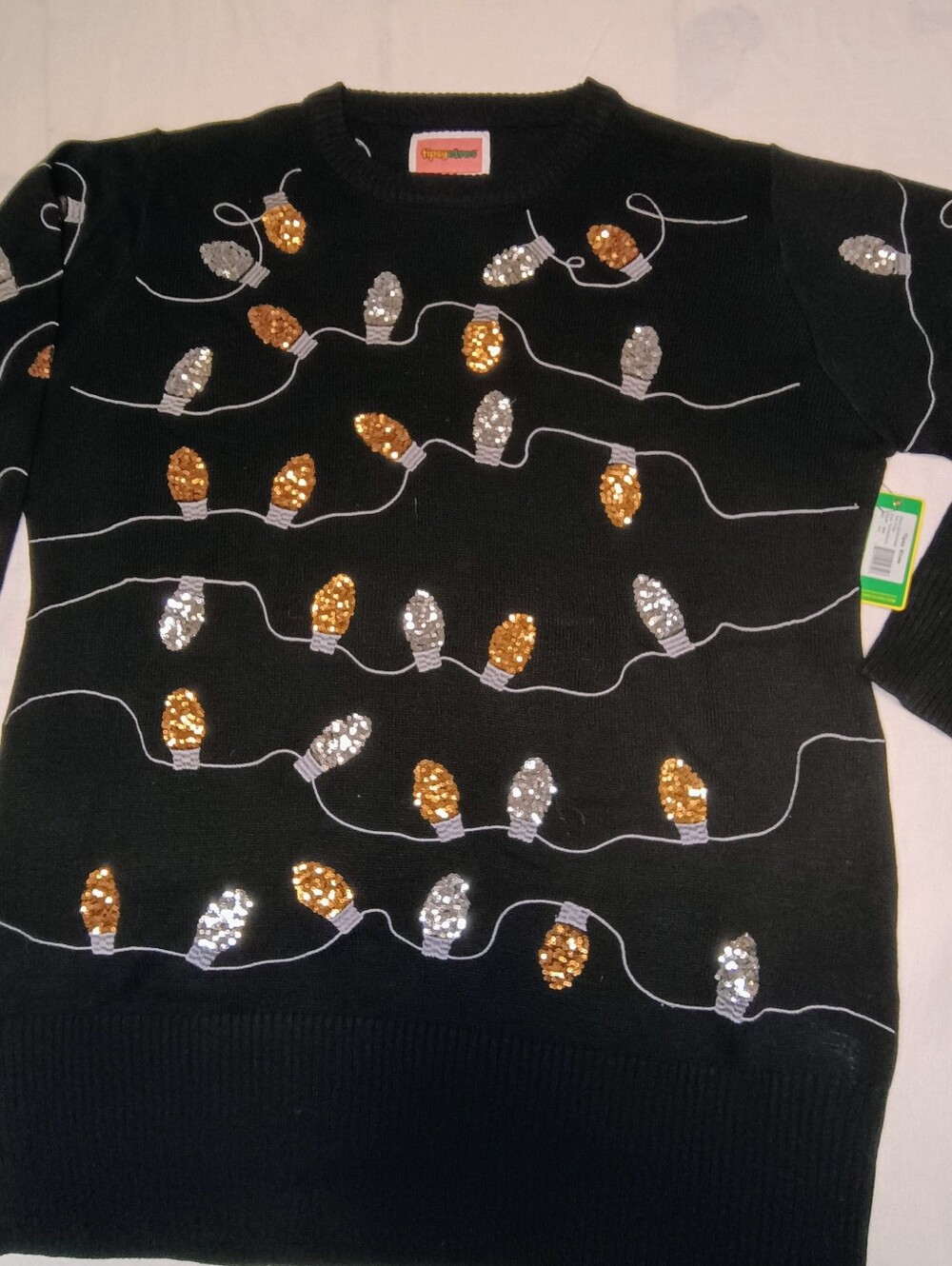 Black Sequin XXL Holiday Lights Sweater Sequins Women Top Christmas Sparkle